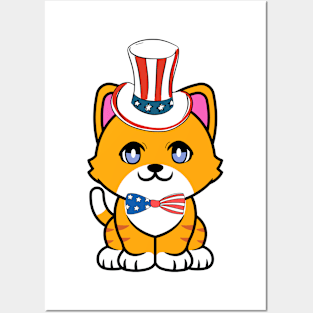 Funny orange cat is ready for independence day Posters and Art